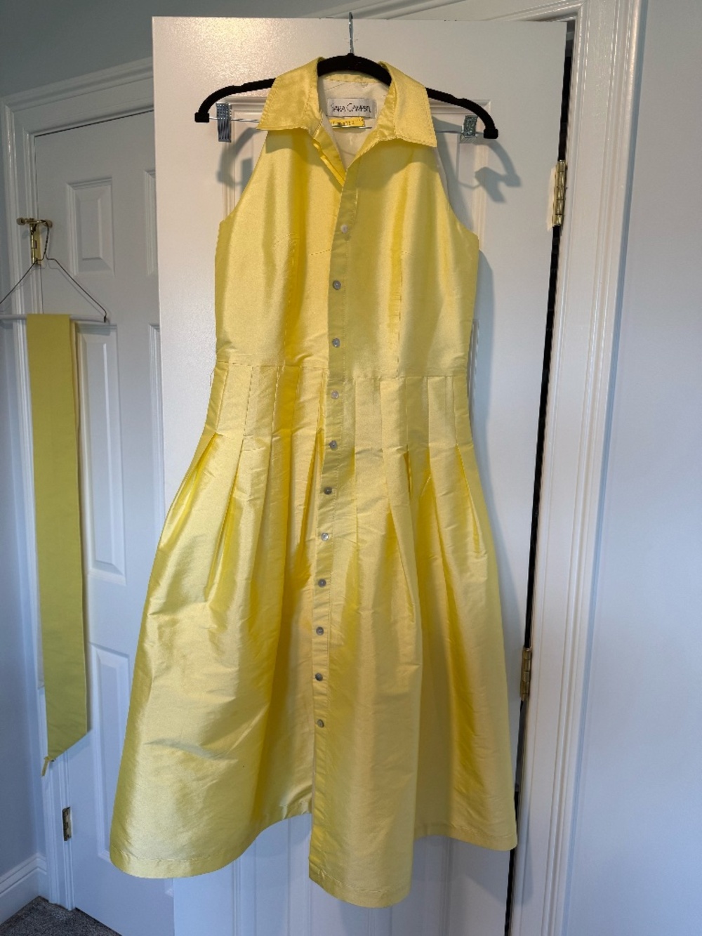 Sara Campbell Yellow Halter Belted Midi Shirt Dress Size 4